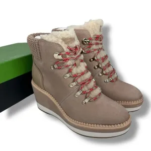 NEW Kate Spade Shearling Wedge Booties Size 8 Tan Winter Sporty Willow Heels