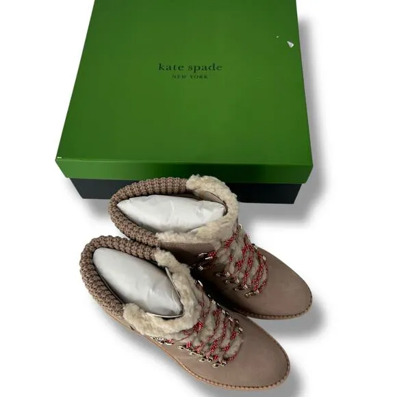 NEW Kate Spade Shearling Wedge Booties Size 8 Tan Winter Sporty Willow Heels