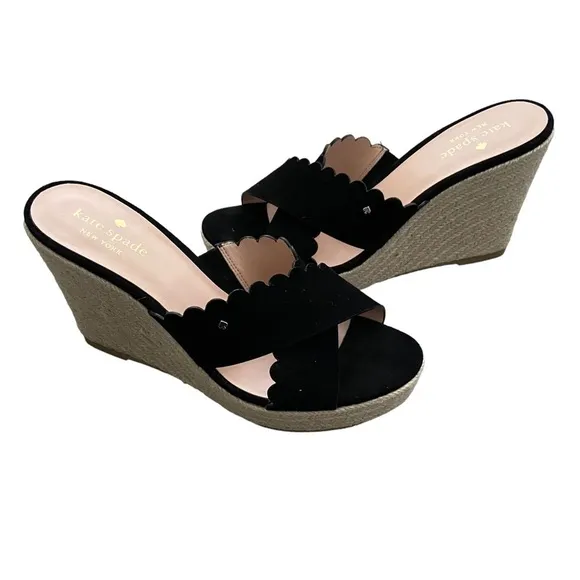 New Kate Spade Tegan Wedge Mule Slide Sandal Espadrilles Black
