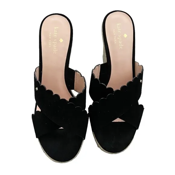 New Kate Spade Tegan Wedge Mule Slide Sandal Espadrilles Black