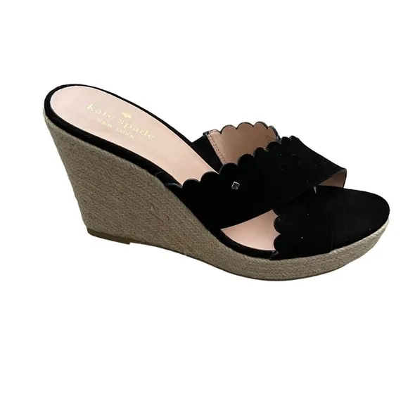 New Kate Spade Tegan Wedge Mule Slide Sandal Espadrilles Black