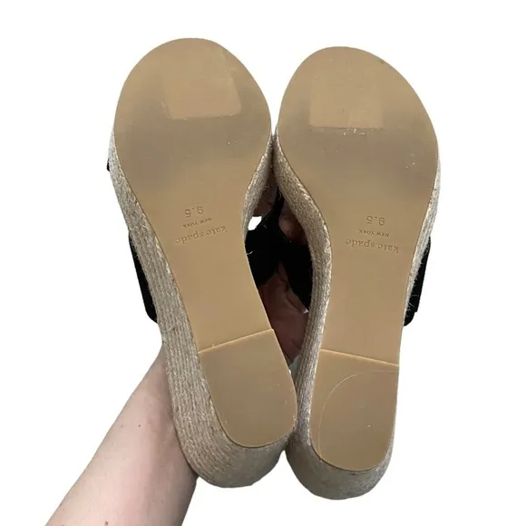 New Kate Spade Tegan Wedge Mule Slide Sandal Espadrilles Black