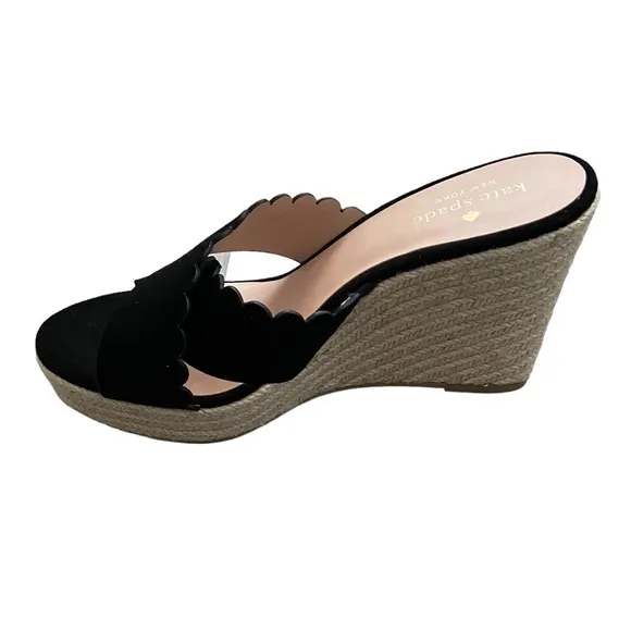 New Kate Spade Tegan Wedge Mule Slide Sandal Espadrilles Black