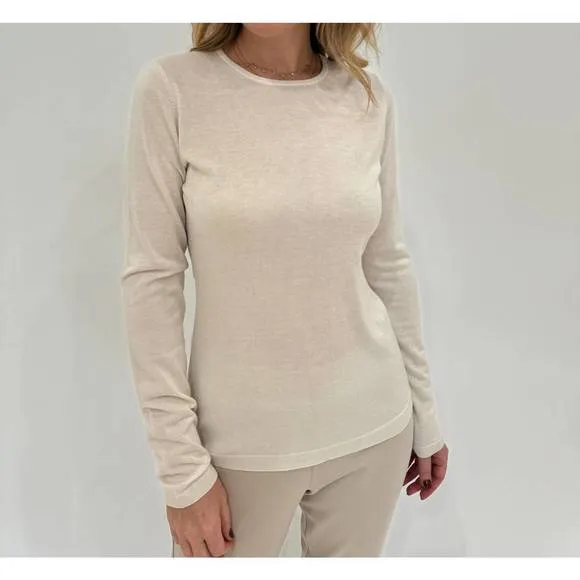 NEW KINROSS fitted crew sweater in ivory