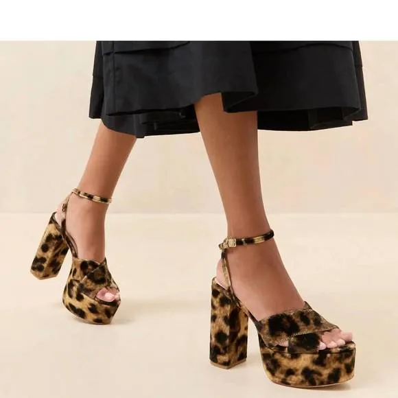 NEW LOEFFLER RANDALL loretta leopard velvet platform sandal in yellow