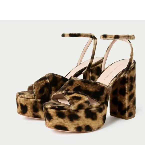 NEW LOEFFLER RANDALL loretta leopard velvet platform sandal in yellow