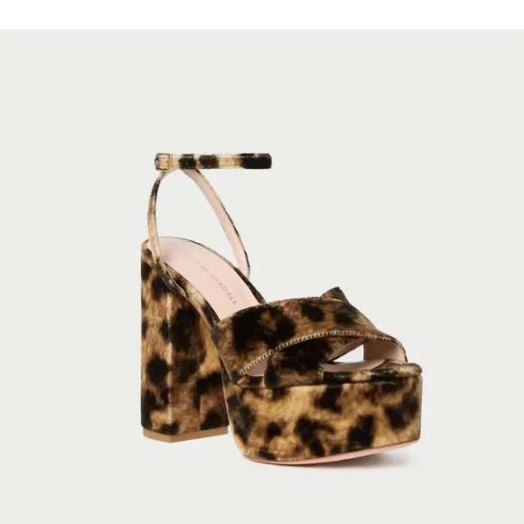 NEW LOEFFLER RANDALL loretta leopard velvet platform sandal in yellow