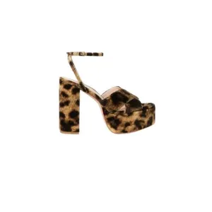 NEW LOEFFLER RANDALL loretta leopard velvet platform sandal in yellow