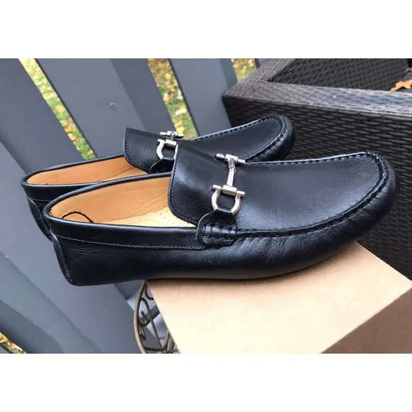 New Mercanti Fiorenti Relax Moc Loafers Slip On Black Leather Men 10.5 M Brazil