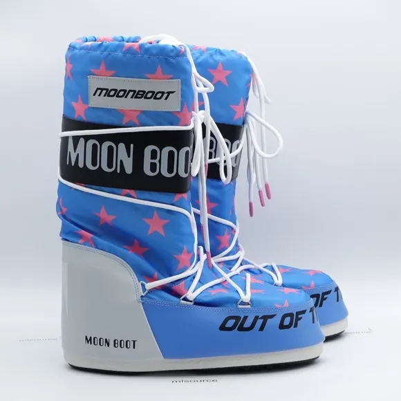 NEW MOON BOOT Icon Retrobiker Snow Boots Men's 11.5-13 / EU 45-47 Blue/White