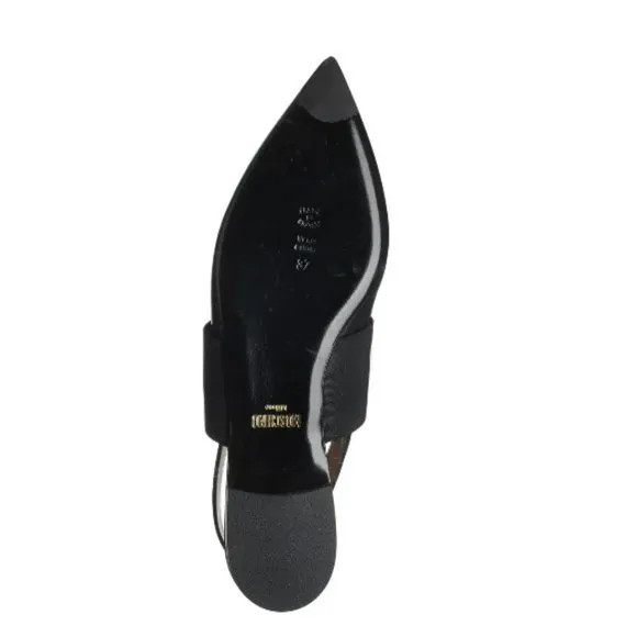 NEW Moschino Logo Strap Leather Pointed Toe Slingback Flats 36 5.5