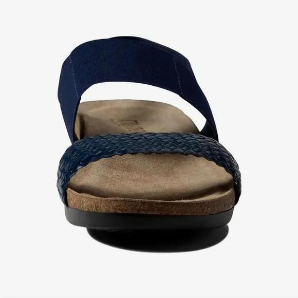 New Munro Pisces dark Navy Blue stretch sandals SLINGBACK 8.5 SS super slender