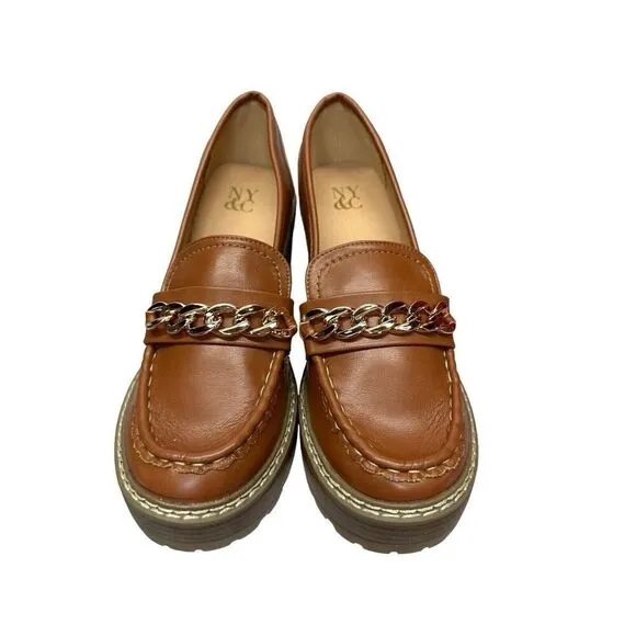 NEW New York And Company Women's Brooke Heel Loafer Shoes Brown sz 9
