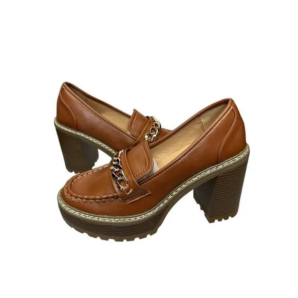 NEW New York And Company Women's Brooke Heel Loafer Shoes Brown sz 9