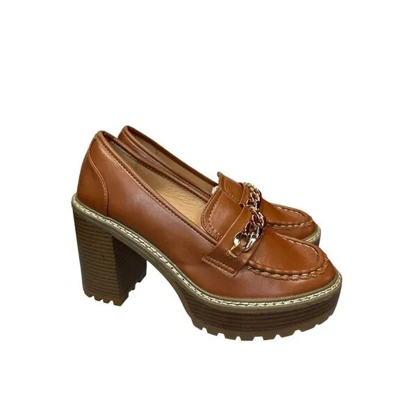 NEW New York And Company Women's Brooke Heel Loafer Shoes Brown sz 9