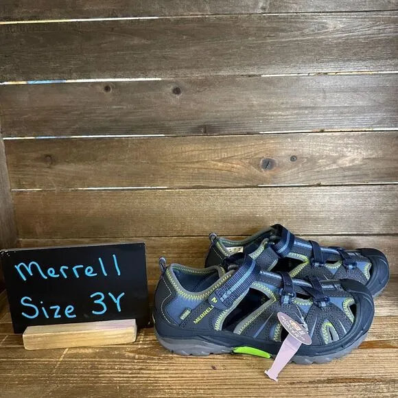 New NIB Big Kids Merrell Hydro Gray Blue Outdoor Water Sandals Shoes Size 3‎ Y