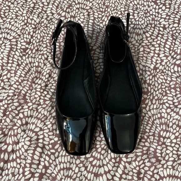 New Princess Polly Kynlee Square Toe Patent Leather Ballet Flats in Black