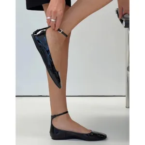 New Princess Polly Kynlee Square Toe Patent Leather Ballet Flats in Black
