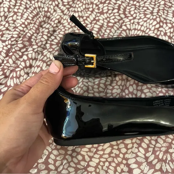 New Princess Polly Kynlee Square Toe Patent Leather Ballet Flats in Black