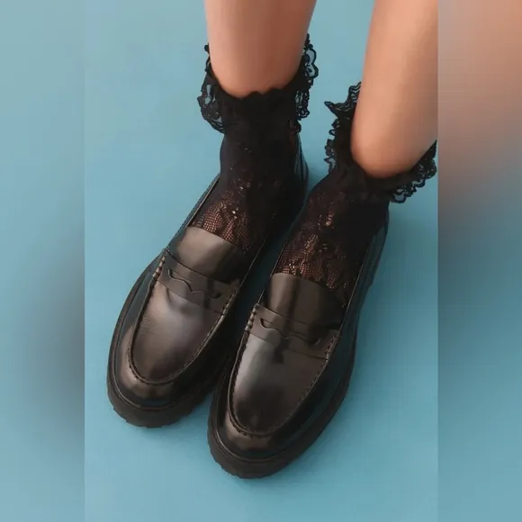 NEW Reformation Leather Loafers Agathae Chunky Sole in Black Size 7.5