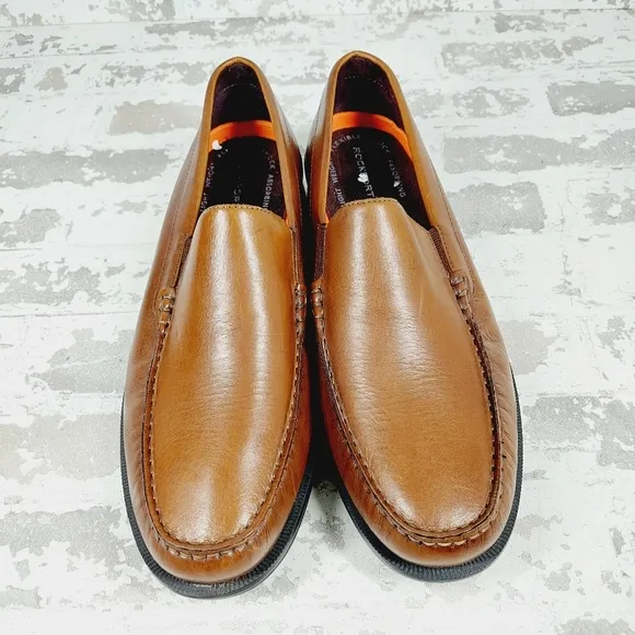 New Rockport Palmer Venetian Brown Leather Slip On Loafers W373