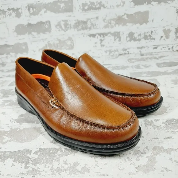 New Rockport Palmer Venetian Brown Leather Slip On Loafers W373