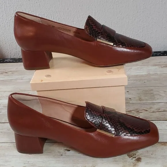 NEW Rockport Total Motion‎ Esma Loafers - 6.5 6½ Bourbon Leather &amp; Snakeskin