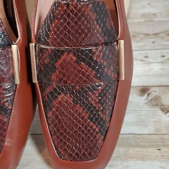 NEW Rockport Total Motion‎ Esma Loafers - 6.5 6½ Bourbon Leather &amp; Snakeskin