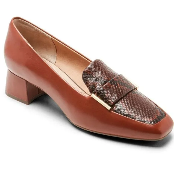 NEW Rockport Total Motion‎ Esma Loafers - 6.5 6½ Bourbon Leather &amp; Snakeskin