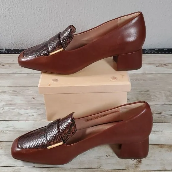 NEW Rockport Total Motion‎ Esma Loafers - 6.5 6½ Bourbon Leather &amp; Snakeskin