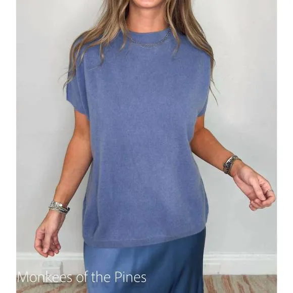NEW ROSE &amp; CROWN mock neck cashmere sweater in indigo