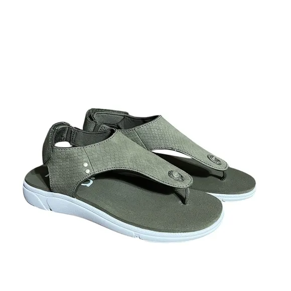 New Ryka Margo Sling back Thong Women's Sandals Olive Green Textured Size 5.5