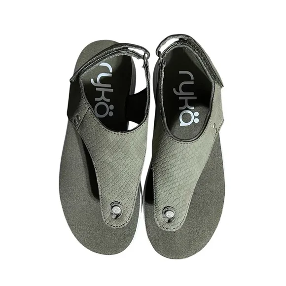 New Ryka Margo Sling back Thong Women's Sandals Olive Green Textured Size 5.5
