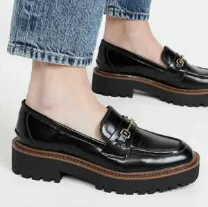 New Sam Edelman 10 Lugsole Preppy Spring Platform Black Leather Loafers