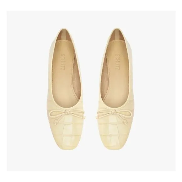 NEW Shutz Anthropologie Arissa Croc Embossed Cream Leather Ballet Flats size 8.5