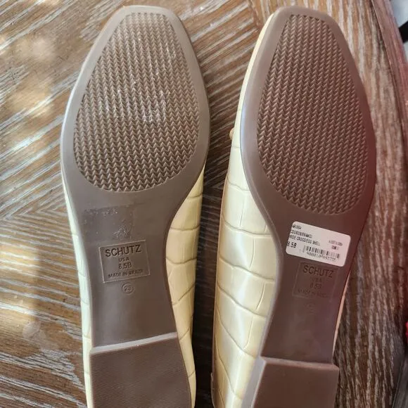 NEW Shutz Anthropologie Arissa Croc Embossed Cream Leather Ballet Flats size 8.5
