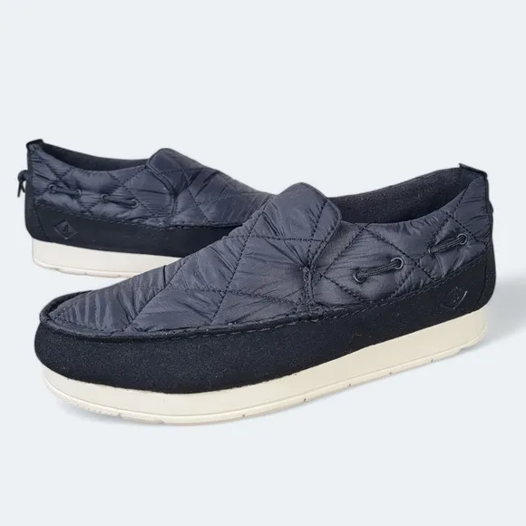 NEW Sperry Moc-Sider Nylon Black Quilted Slip-On Shoes Loafers Mens Size 9.5