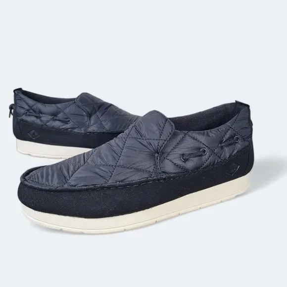 NEW Sperry Moc-Sider Nylon Black Quilted Slip-On Shoes Loafers Mens Size 9.5