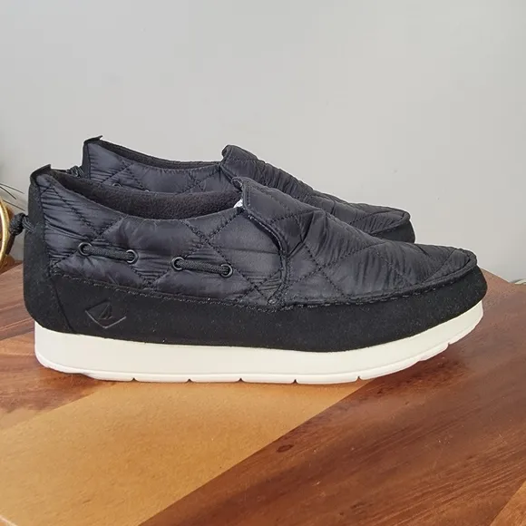 NEW Sperry Moc-Sider Nylon Black Quilted Slip-On Shoes Loafers Mens Size 9.5