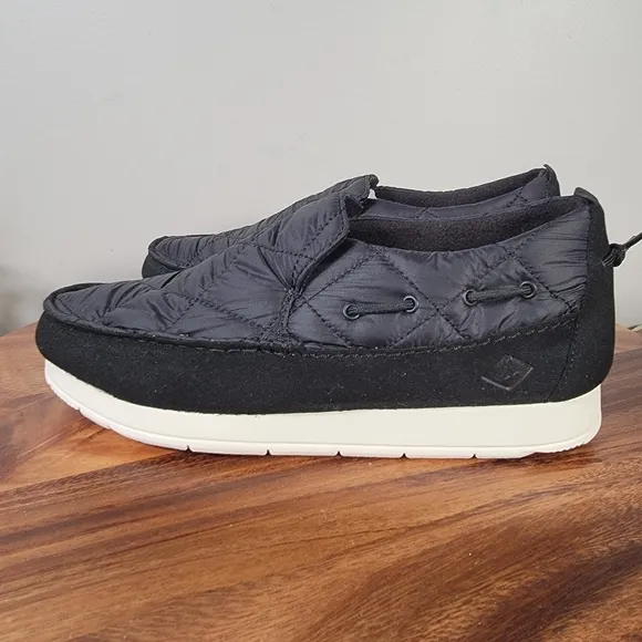NEW Sperry Moc-Sider Nylon Black Quilted Slip-On Shoes Loafers Mens Size 9.5