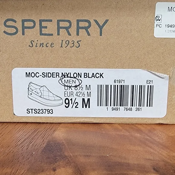 NEW Sperry Moc-Sider Nylon Black Quilted Slip-On Shoes Loafers Mens Size 9.5