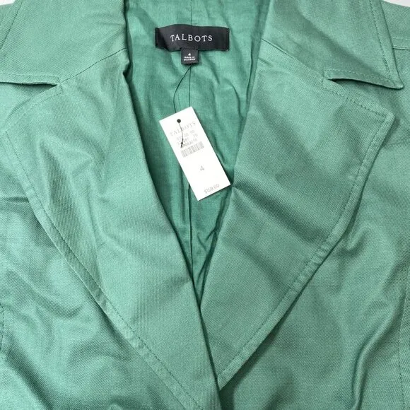 NEW TALBOTS  Cropped Jacket – Size 4 – Green – Patch Pockets – Spring Button