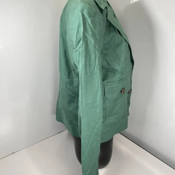 NEW TALBOTS  Cropped Jacket – Size 4 – Green – Patch Pockets – Spring Button