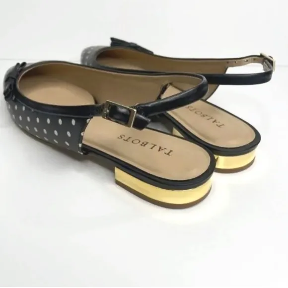NEW! TALBOTS Edison Polka Dot Bow Slingback Flat Shoes 6.5.