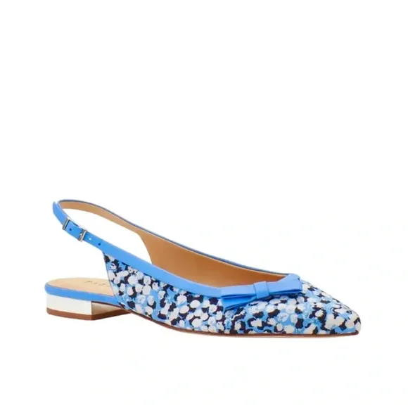 NEW Talbots Edison Slingback Bow Flats Textured Floral Blue Black Size 7.5