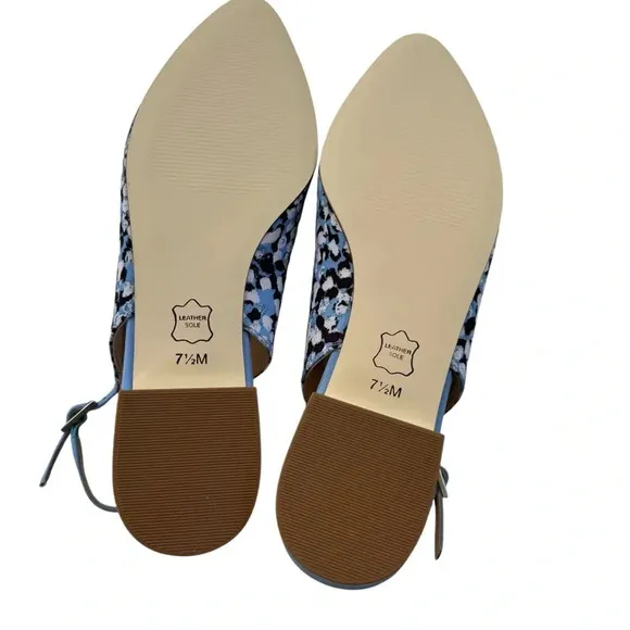 NEW Talbots Edison Slingback Bow Flats Textured Floral Blue Black Size 7.5