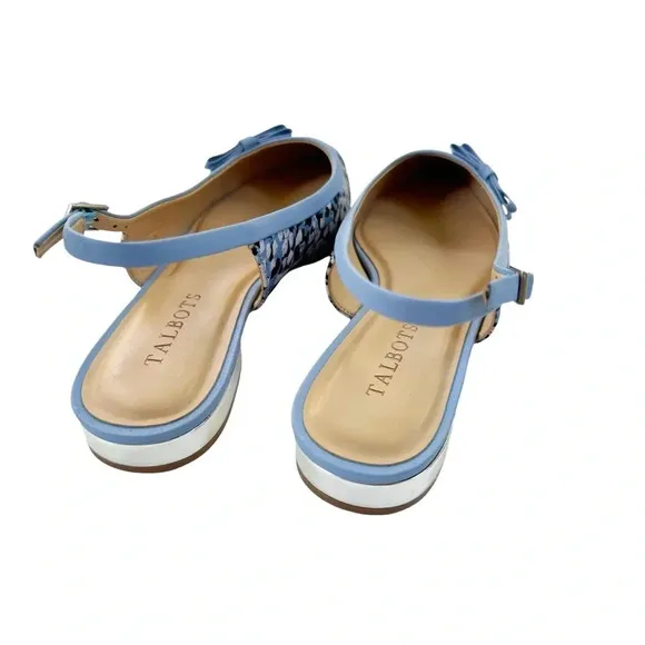 NEW Talbots Edison Slingback Bow Flats Textured Floral Blue Black Size 7.5