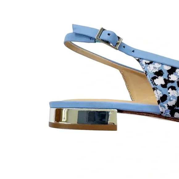 NEW Talbots Edison Slingback Bow Flats Textured Floral Blue Black Size 7.5