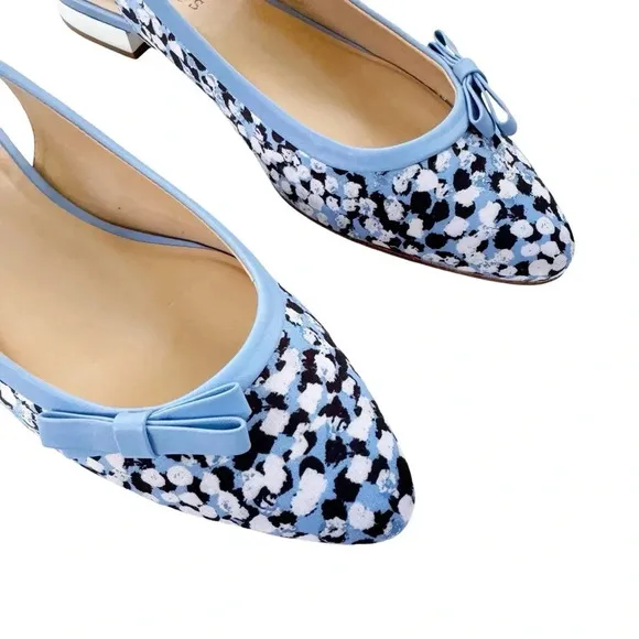 NEW Talbots Edison Slingback Bow Flats Textured Floral Blue Black Size 7.5