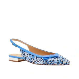 NEW Talbots Edison Slingback Bow Flats Textured Floral Blue Black Size 7.5